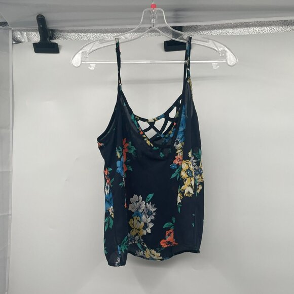 Charlotte Russe Womens Floral Tank Top Lattice Back Blue/Multi Size Medium - Picture 6 of 8